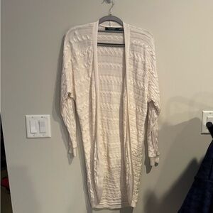 Lauren Ralph Lauren Cream Cable Knit Open Front Longline Cardigan